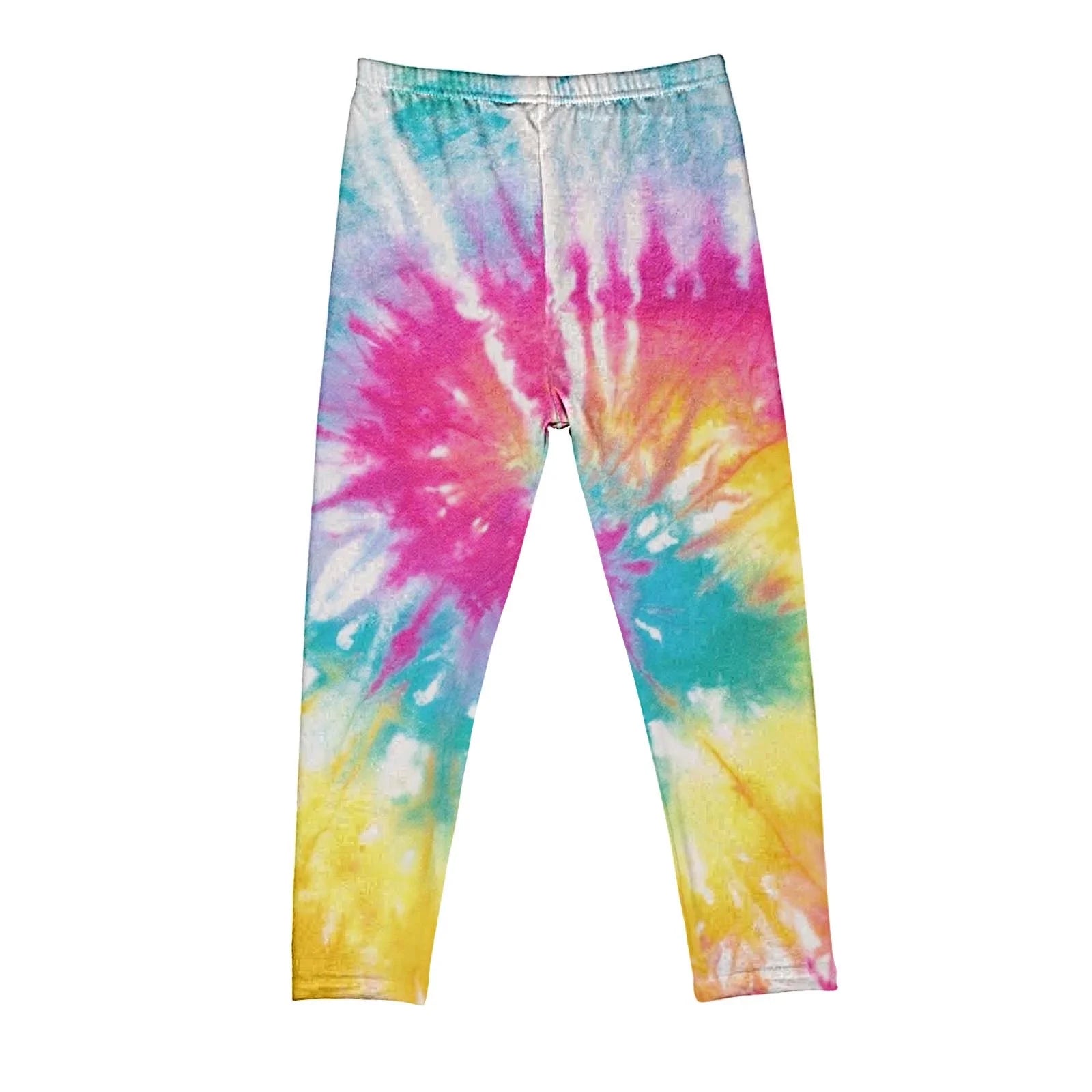 Spring Summer Girls Gradient Tie Dye Printed Pants, High Waist Stretchy Soft Tights Kids Leggings for School Wearing Multicolor 4T