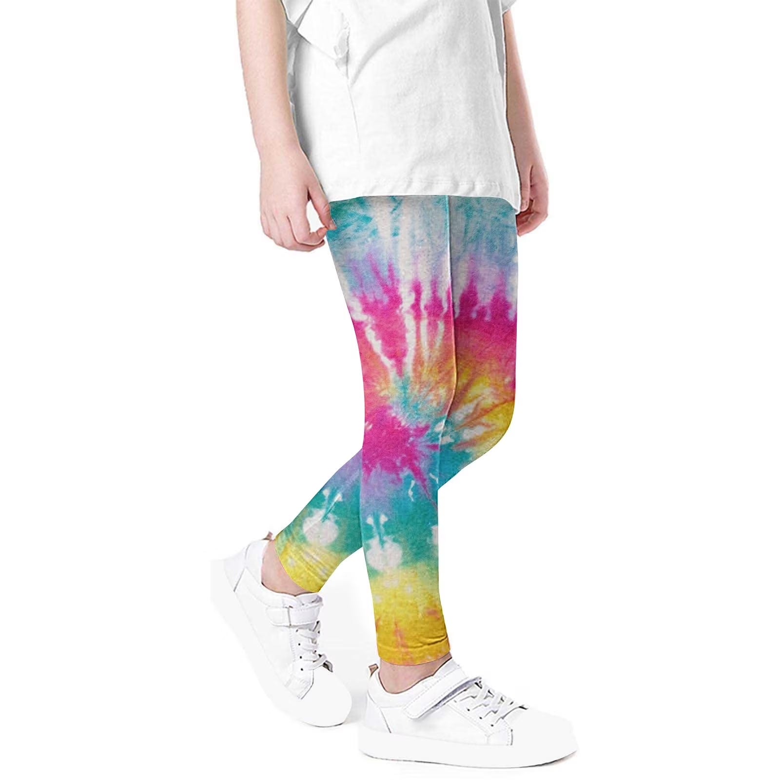 Spring Summer Girls Gradient Tie Dye Printed Pants, High Waist Stretchy Soft Tights Kids Leggings for School Wearing Multicolor 4T